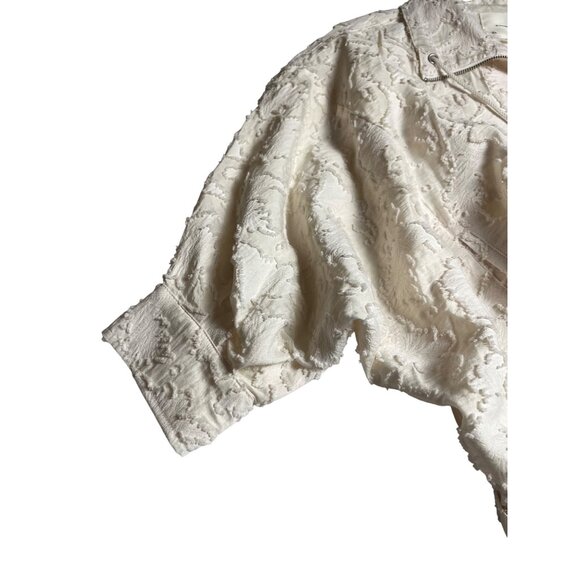 Anthropologie Cropped Lace Bomber Jacket Cream Embroidered Textured Small - Picture 8 of 13